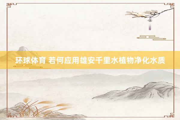 环球体育 若何应用雄安千里水植物净化水质